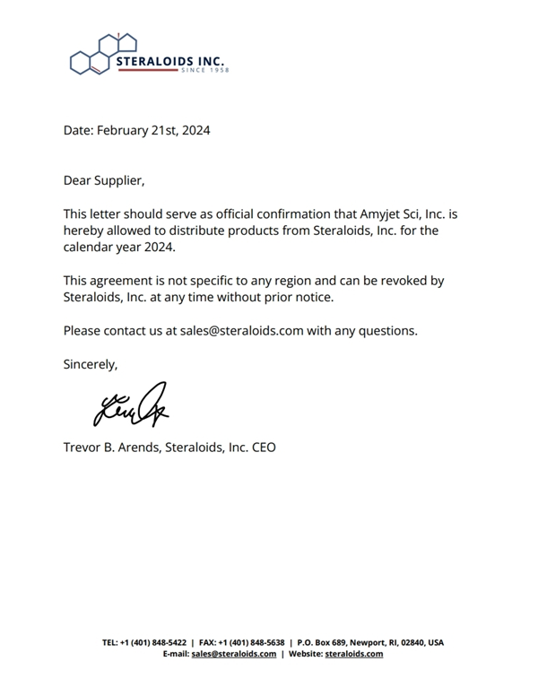 Steraloids代理授權(quán)書(shū)艾美捷科技