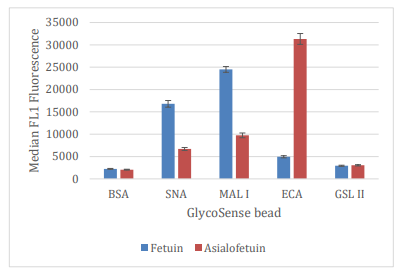 SureLight?488標記的糖蛋白與GlycoSense?珠結合的比較   