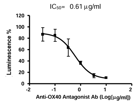 OX 40/NF-κB熒光素酶報告基因HEK 293細(xì)胞系對抗OX 40拮抗劑抗體的劑量反應(yīng)曲線