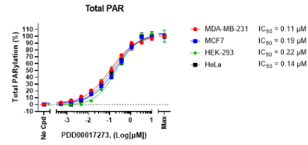 PARG 抑制劑PDD00017273對各種細(xì)胞系中細(xì)胞PARylation 水平的影響
